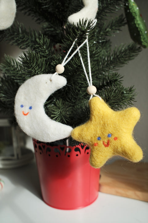 Felted Moon / Star ornaments