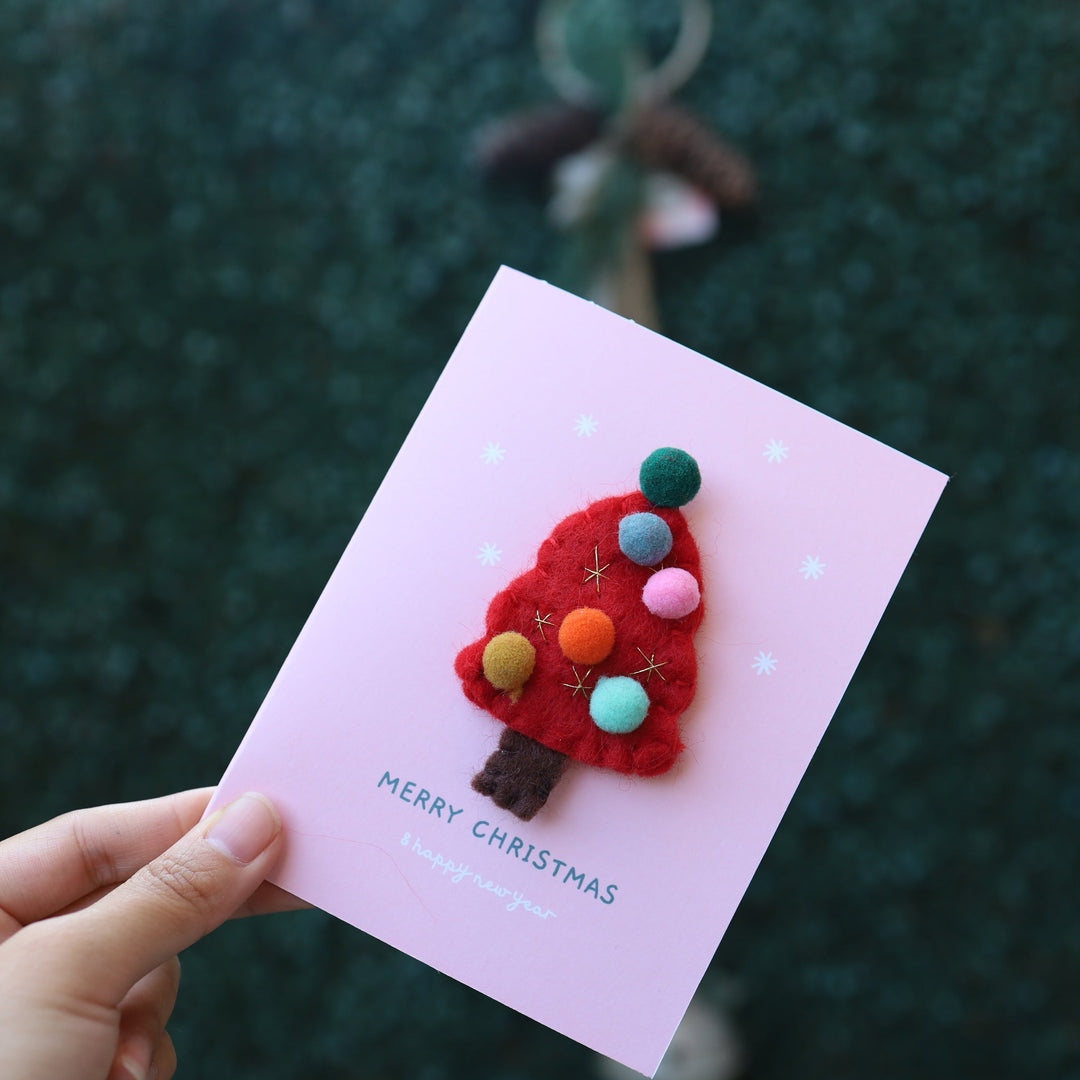 Felt Red Christmas tree Card