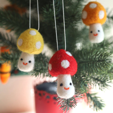 Felted Mushroom Ornaments | Colorful mushroom with smile face | Christmas gift | Handmade mushroom