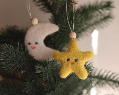 Felted Moon / Star ornaments