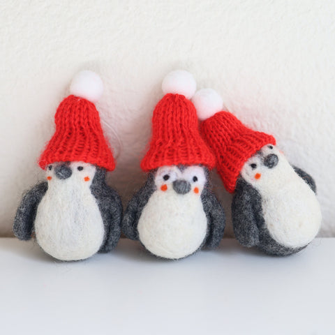 Hand Felted Penguin Christmas Decoration | Christmas Penguin Ornament | Penguin with red hat| Hanging Tree Ornament 100% Wool| Cute Penguin