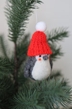 Load image into Gallery viewer, Hand Felted Penguin Christmas Decoration | Christmas Penguin Ornament | Penguin with red hat| Hanging Tree Ornament 100% Wool| Cute Penguin
