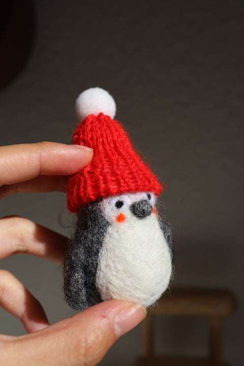 Hand Felted Penguin Christmas Decoration | Christmas Penguin Ornament | Penguin with red hat| Hanging Tree Ornament 100% Wool| Cute Penguin