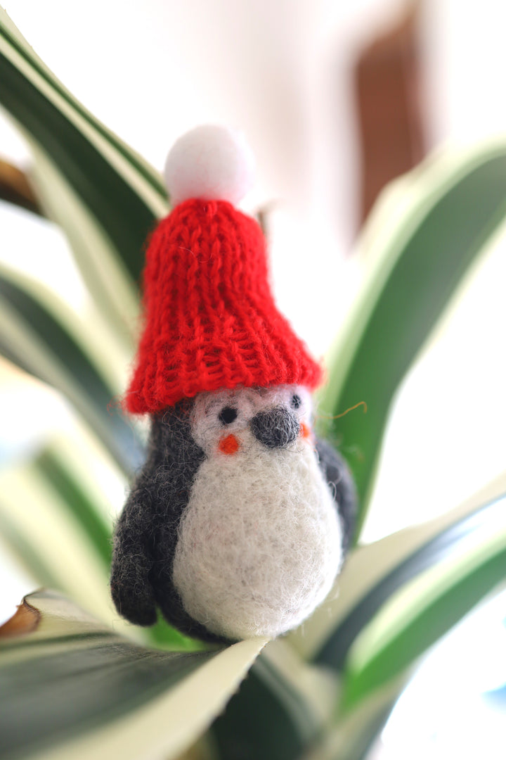 Hand Felted Penguin Christmas Decoration | Christmas Penguin Ornament | Penguin with red hat| Hanging Tree Ornament 100% Wool| Cute Penguin