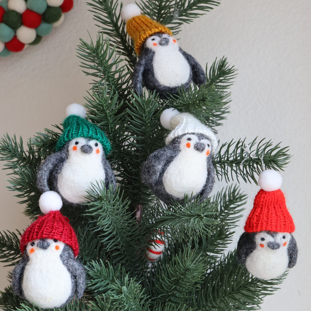 Hand Felted Penguin Christmas Decoration | Christmas Penguin Ornament | Penguin with red hat| Hanging Tree Ornament 100% Wool| Cute Penguin