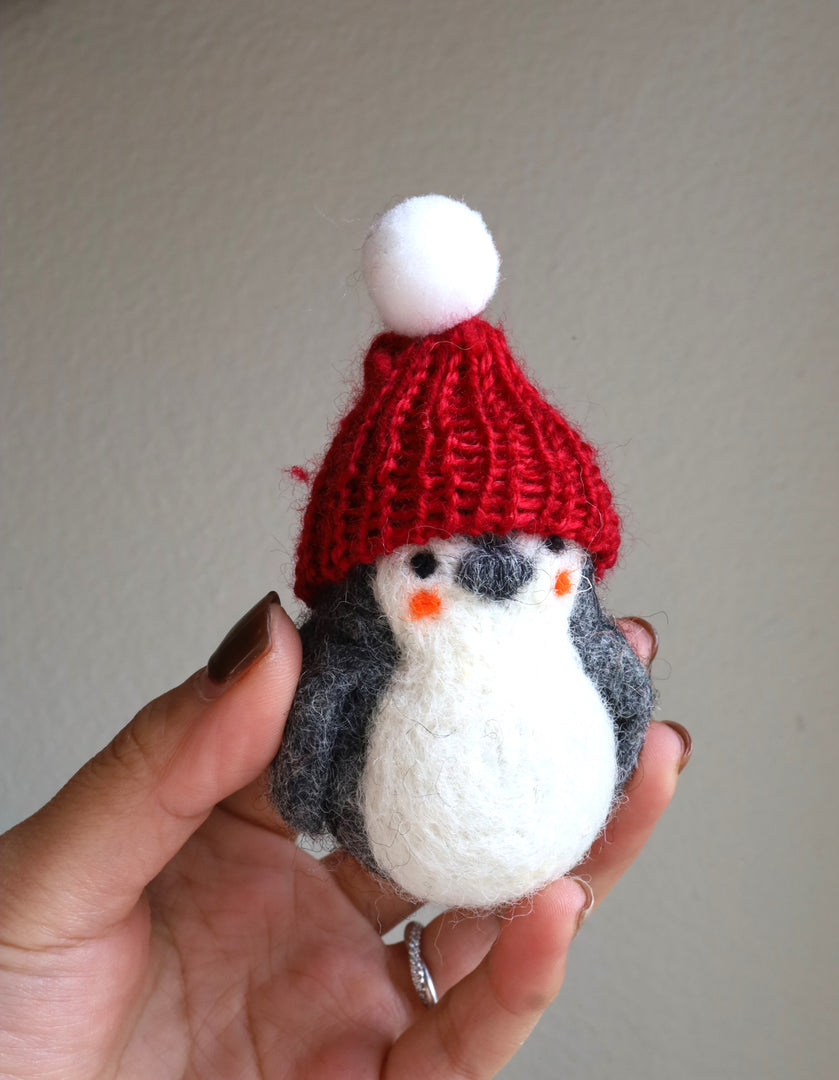 Hand Felted Penguin Christmas Decoration | Christmas Penguin Ornament | Penguin with red hat| Hanging Tree Ornament 100% Wool| Cute Penguin