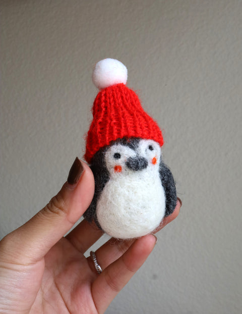 Hand Felted Penguin Christmas Decoration | Christmas Penguin Ornament | Penguin with red hat| Hanging Tree Ornament 100% Wool| Cute Penguin