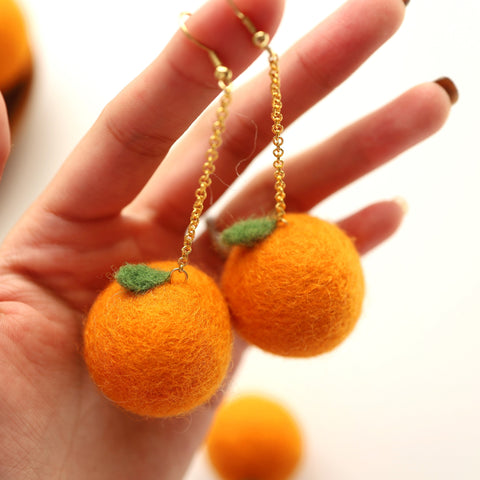 Felt Orange Earring Drop