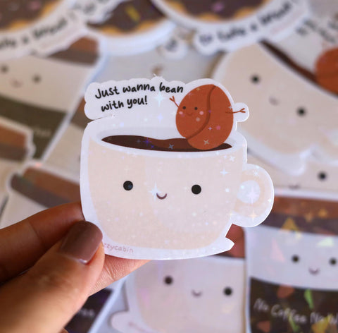 Coffee Mug and Coffee Bean Sticker | Just wanna bean with you