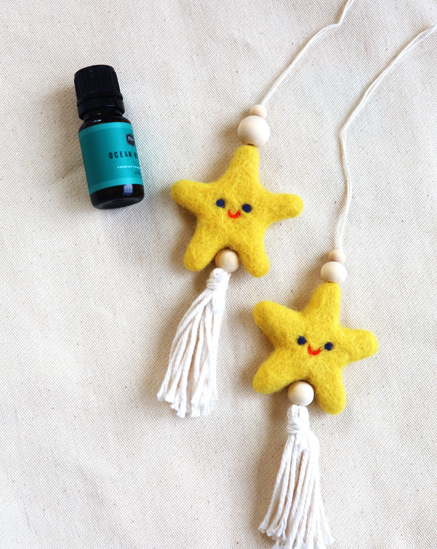 Essential Oil Diffuser - Yellow Star || Felt Wool Diffuser, Car Air Freshener, Car Oil Diffuser, Office Diffuser, Nursery décor