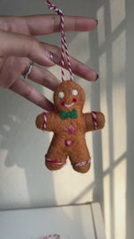 Load and play video in Gallery viewer, Felted Gingerbread Man Ornament
