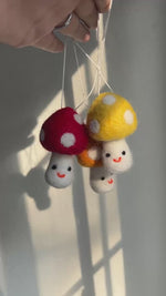 Load and play video in Gallery viewer, Felted Mushroom Ornaments | Colorful mushroom with smile face | Christmas gift | Handmade mushroom
